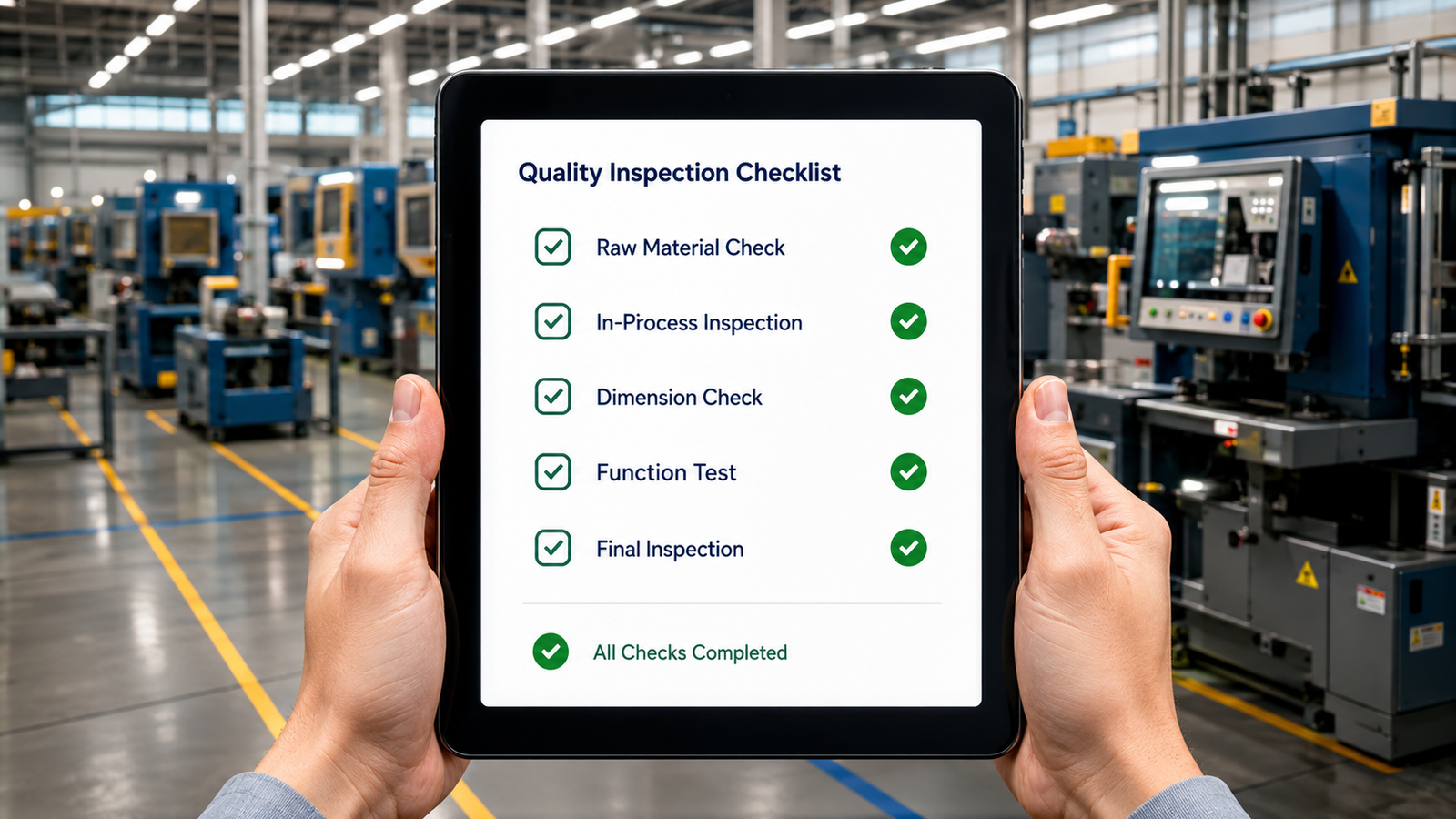 Digital Quality Inspection Checklist on Tablet in Manufacturing Factory