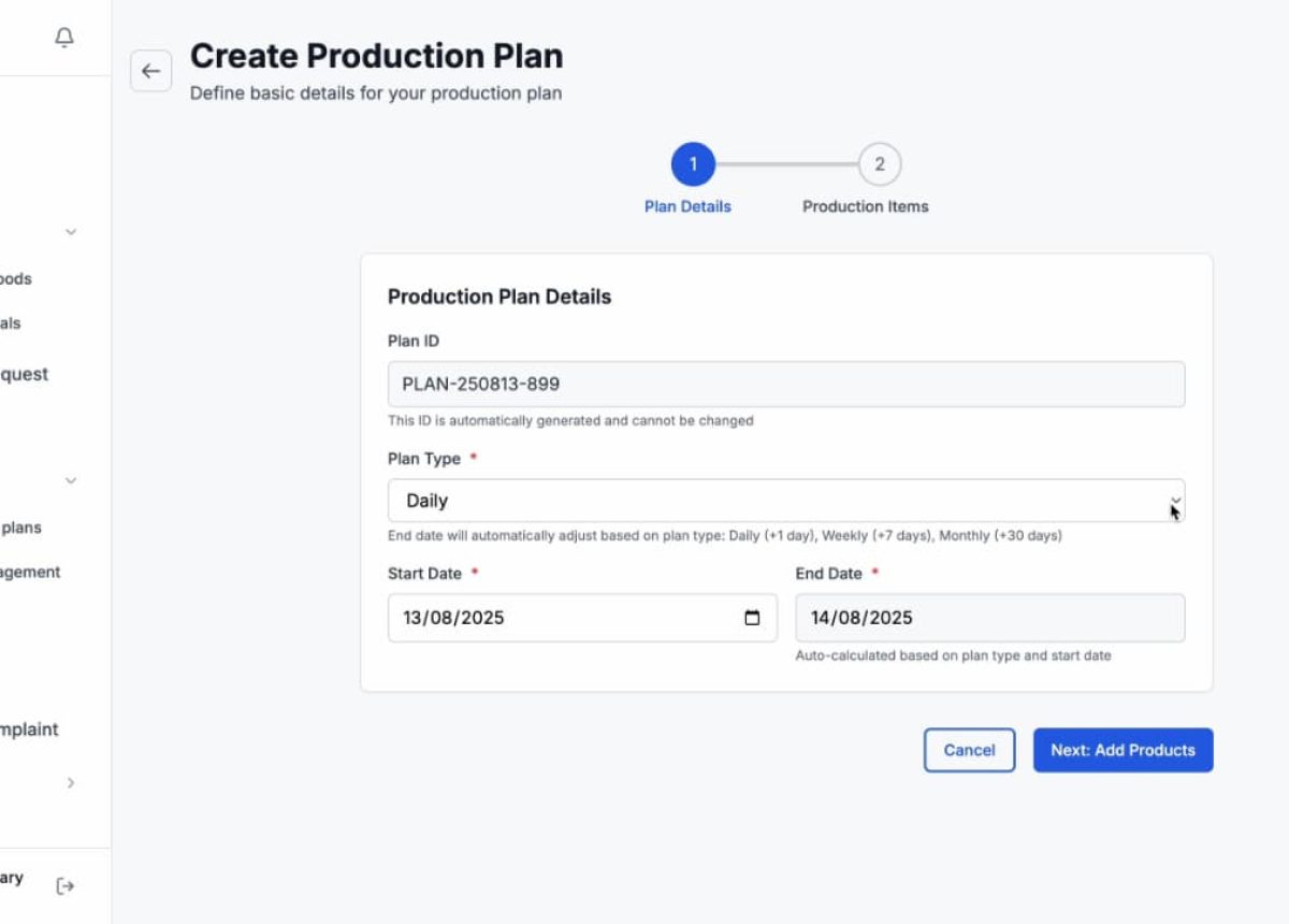 Production Plan - ProSca QMS